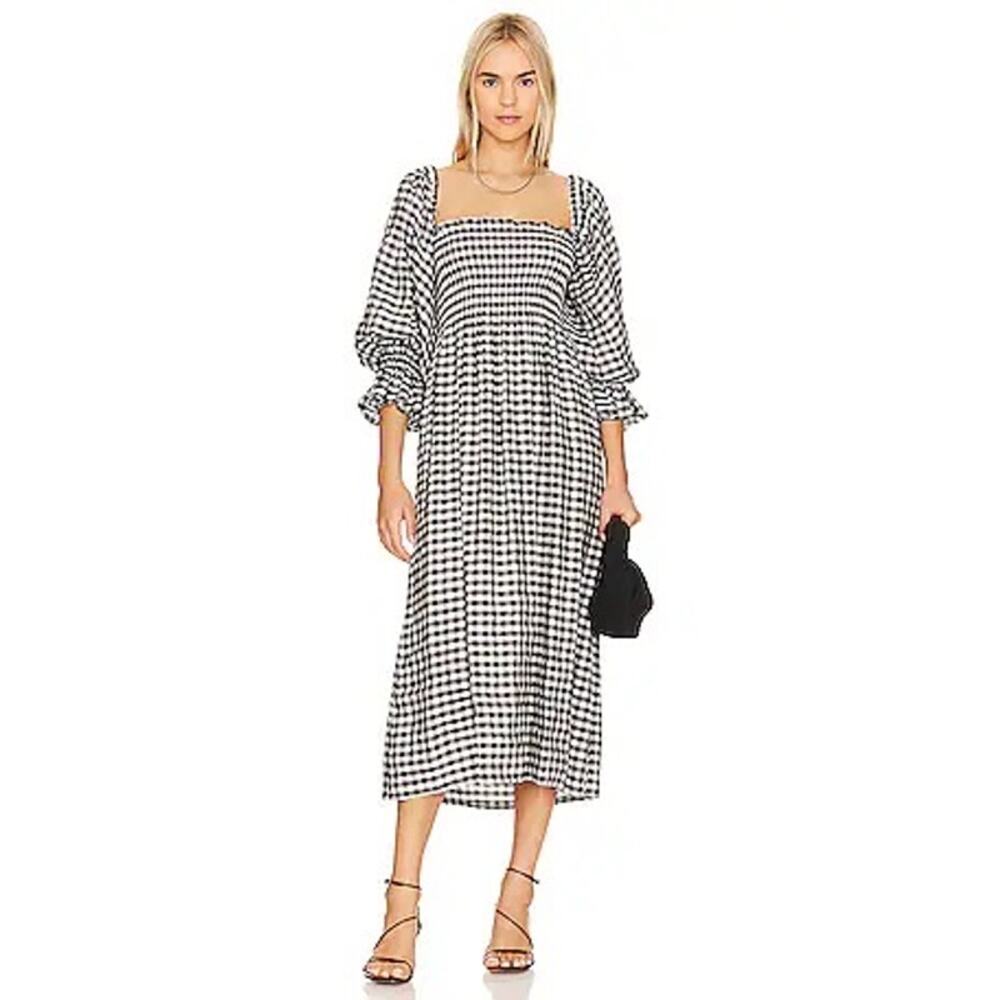 Sleeper NWT Gingham Linen Atlanta Midi Dress Medium